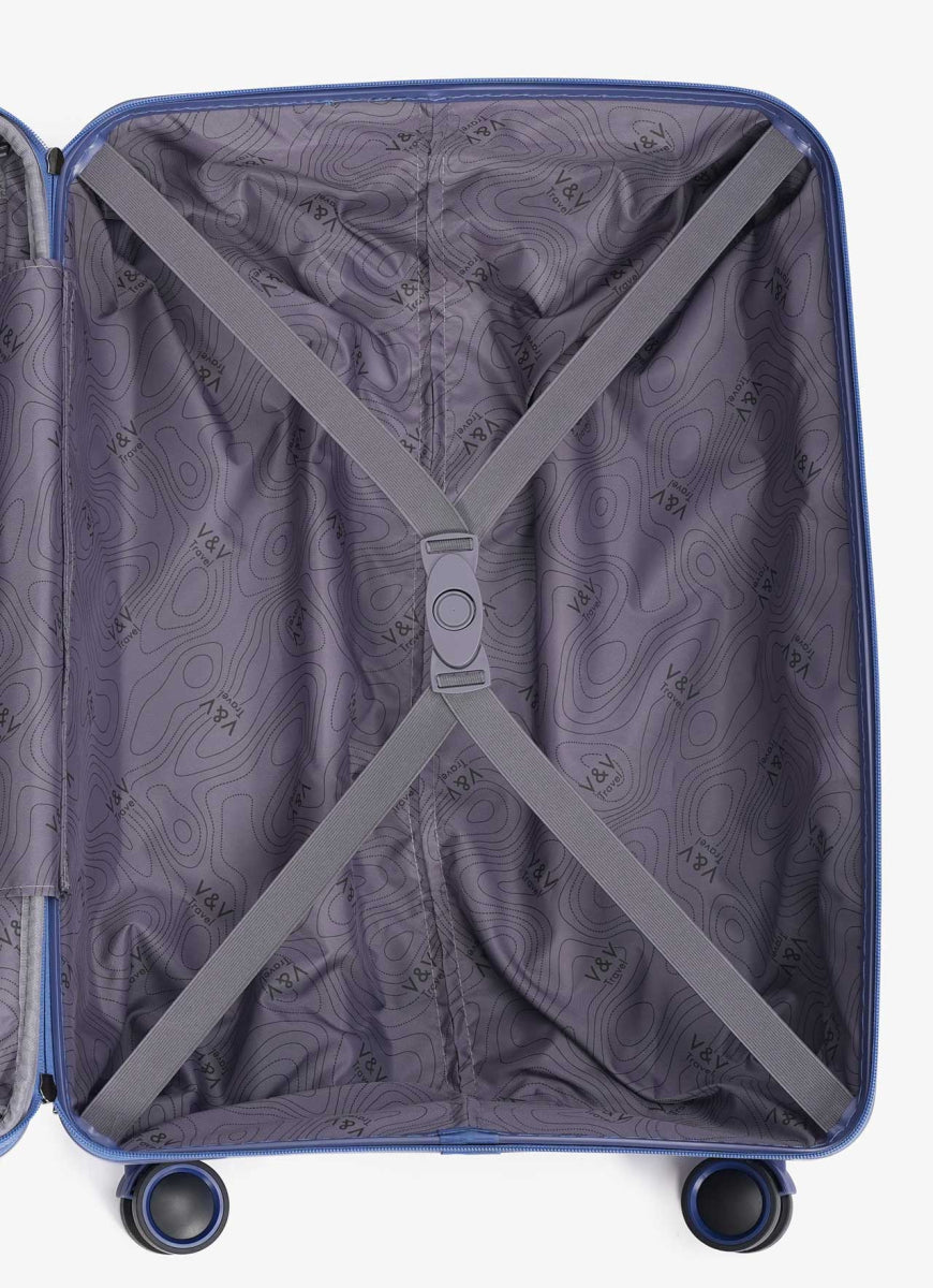 Σετ 3 βαλίτσες V&V Travel Metallo (20″/24″/28″) - 3 κομματιών - Μπλε